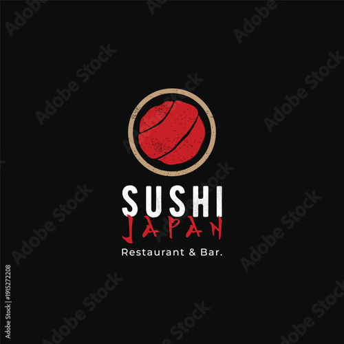 Japanese food sushi logo design with crossed chopsticks. Logo for restaurant, business, bar.