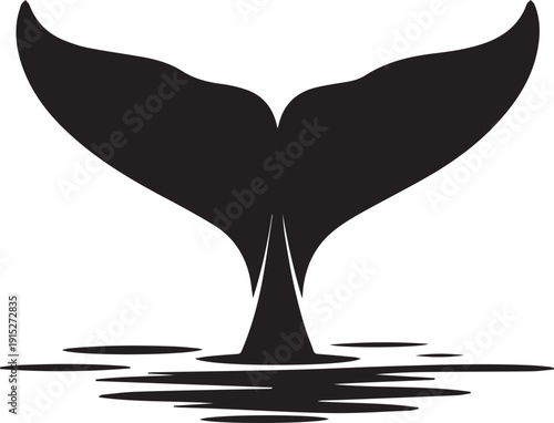 Black silhouette of a whale tail above water, isolated on a white background. Clean vector illustration ideal for marine, ocean, wildlife, and minimalist graphic designs.