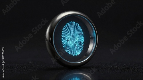 Blue fingerprint on black button