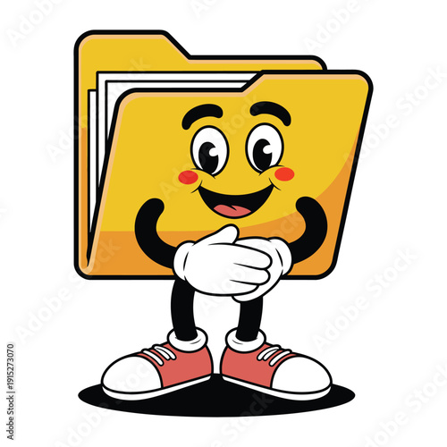smiling folder character with limbs playful file icon vector.