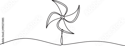 One line continuous drawing Pinwheel. pinwheel, continuous line drawing, small tattoo, print for clothes and logo design, one line Art icon drawing vector