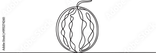 Continuous one line drawing Water Melon Fruit. Bright juicy summer fruit concept, one line Art icon drawing vector