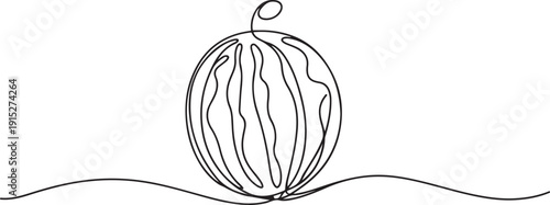 Continuous one line drawing Water Melon Fruit. Bright juicy summer fruit concept, one line Art icon drawing vector