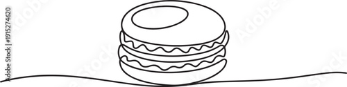 Continuous one line design of macaron cookie, Restaurant food menu design concept. one line Art icon drawing vector