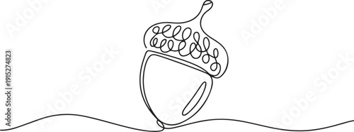A single line drawing of a acorn. Continuous line thanksgiving acorn icon, one line Art icon drawing vector