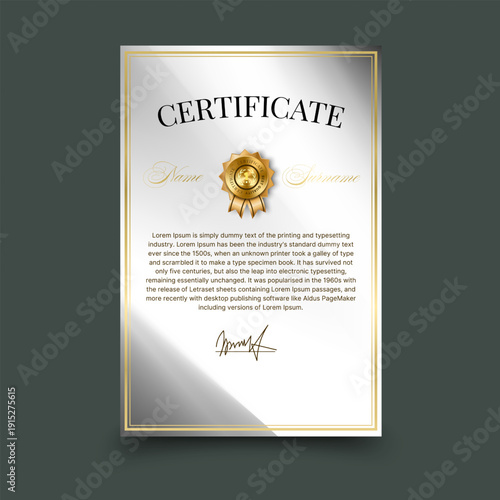 Gold certificate of appreciation template. Professional layout with stylish typography for diploma, award recognition, or gift voucher