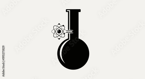 Laboratory Flask with Atom Symbol Illustration.