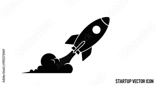 Black Silhouette of Rocket Launching Upwards.