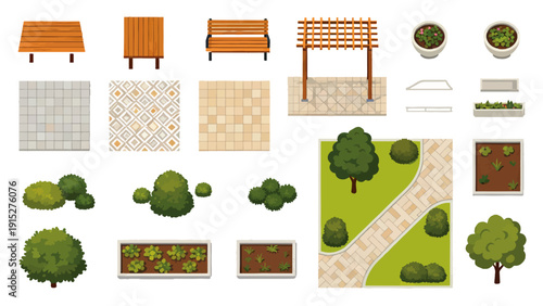 Creative backyard layout set featuring seating, pathways, lawns, and planting areas for functional and visually balanced exterior spaces.