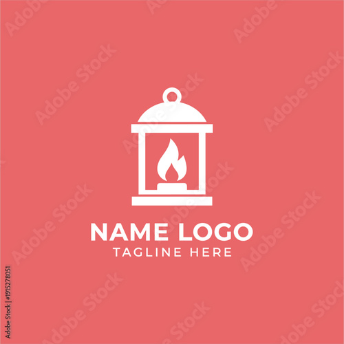 Minimalist Flat Lantern Logo with Flame Icon