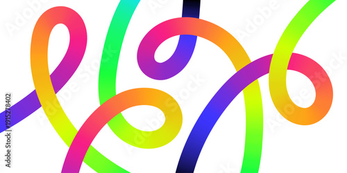 Bright color gradient curved thick flowing lines. White background. Vector illustration.