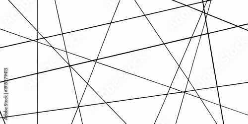 Abstract composition of intersecting black lines on a white background