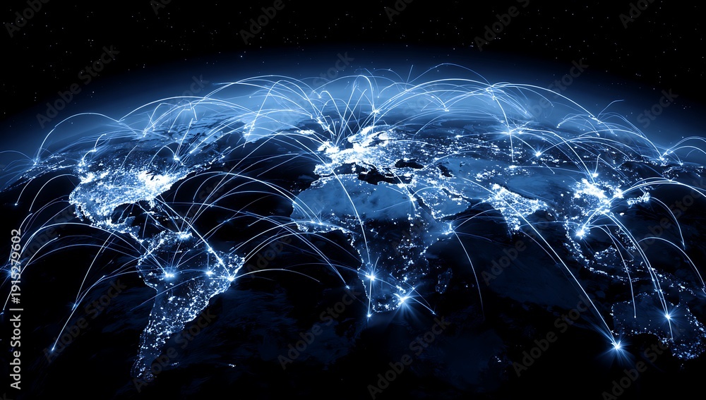 Fototapeta premium Boosting data transfer and communication worldwide with digital globe connectivity