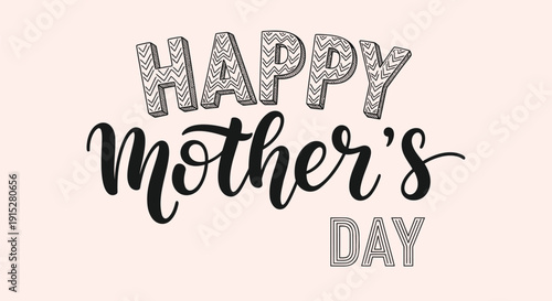 Hand-drawn Happy Mother's Day greeting with textured letters on pink background