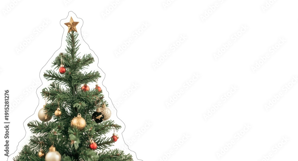 Fototapeta premium Decorated small Christmas tree outlined for coloring on an unobstructed background