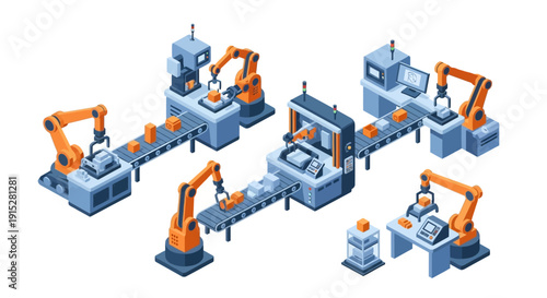 Industrial robotic arms working on assembly line production.