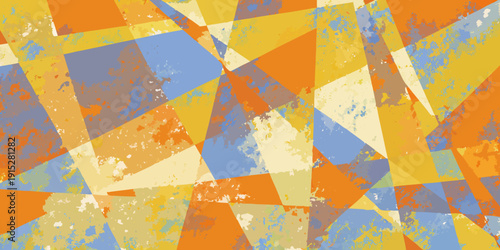 Abstract geometric background with overlapping orange blue and yellow shapes
