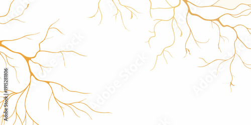 Delicate branching golden lines against a stark white background