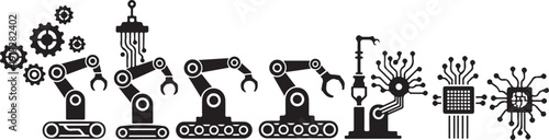 Industrial robots and machinery in manufacturing production line process