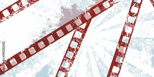 Film strip graphic with radial light burst background and distressed texture