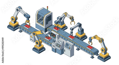 Industrial robotic arms working on a production assembly line.