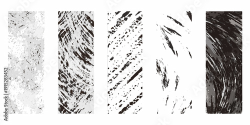Five abstract vertical brushstroke patterns transitioning from light to dark