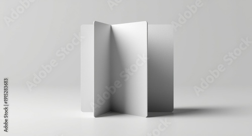 Clean surface 3D rendering of a vertical A4 brochure with a bifurcated design
