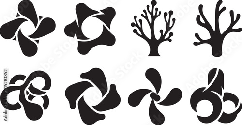 Abstract Black Silhouettes of Coral and Fan Shapes Isolated