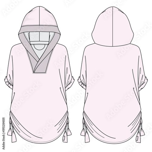 Tunic hoodies mockup template vector illustration.