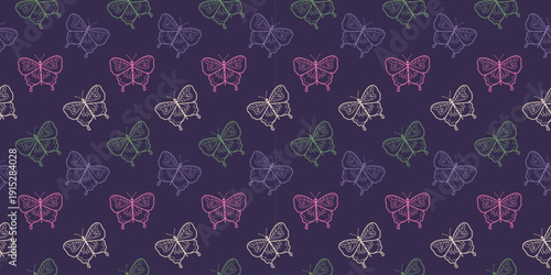 Wallpaper Mural Colorful Butterfly Seamless Pattern on Dark Purple Background Torontodigital.ca