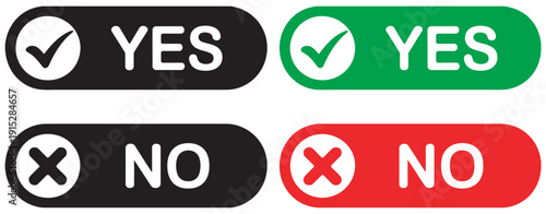 Yes and no icons set, green check mark, red cross mark symbols, vector illustration, interface buttons, decision making and approval concept
