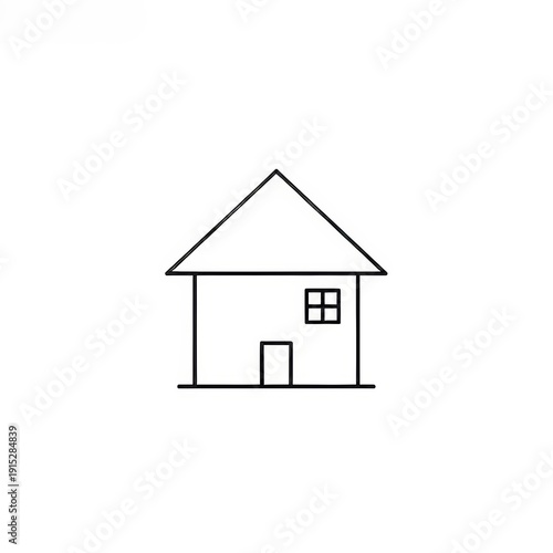 Simple Line Drawing of Basic House with Roof Window and Door.