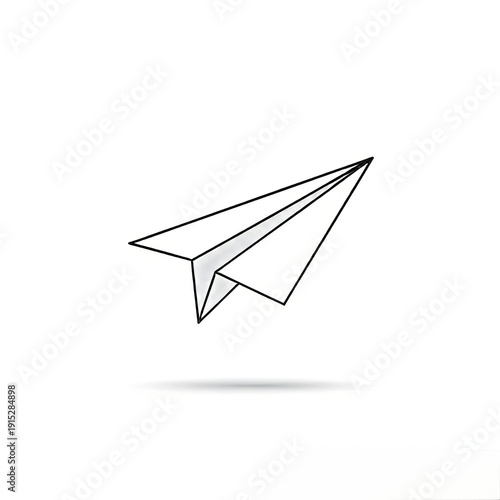 Simple Line Drawing of Folded Paper Airplane Icon.