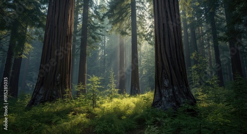 Wallpaper Mural Dense forest setting with majestic towering Douglas Fir specimens Torontodigital.ca