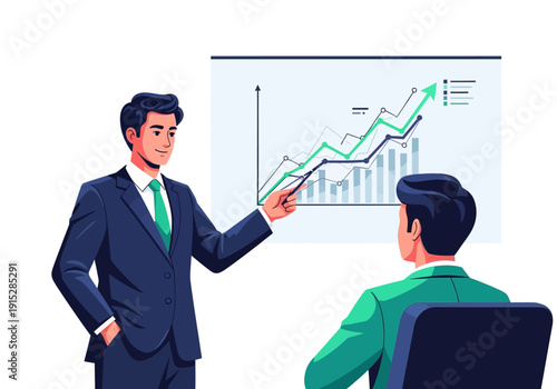Business Presentation with Upward Trending Graph and Two Professionals