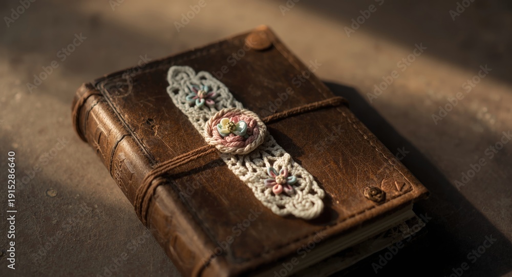 Obraz premium Vintage diary with a handmade floral bookmark attached