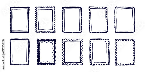 Hand drawn square frame set. Quirky sketch border