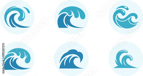 Collection of blue ocean wave icons