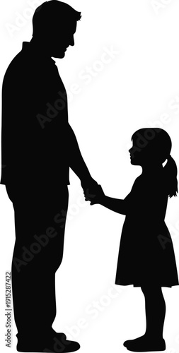 A silhouette of a man and a young girl holding hands in a tender moment.