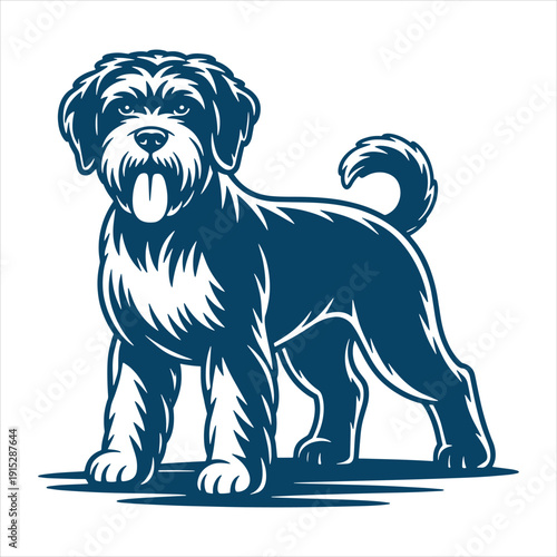 Shaggy Terrier Dog Standing Detailed Vector Illustration
