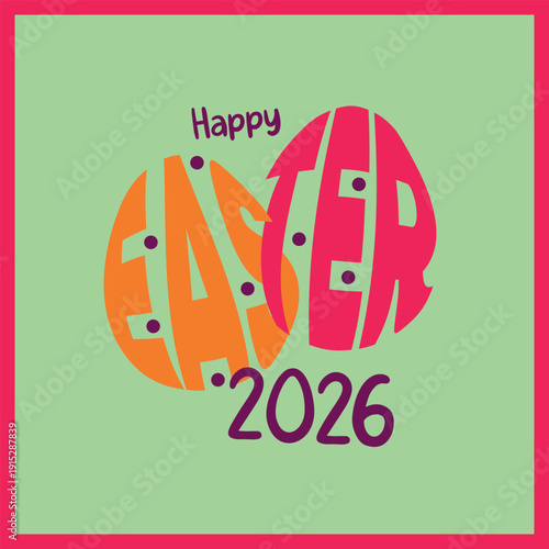 Happy Easter idea vector design. Creative concept with lettering and eggs for social media posts, posters, advertising, promotions, business, marketing, branding