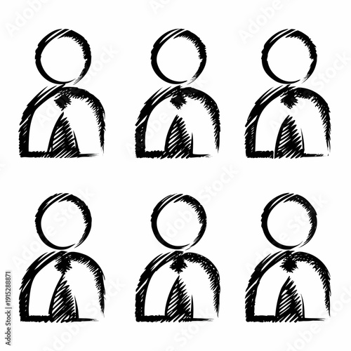 Black and white set of eight identical human in two rows human people simple faceless