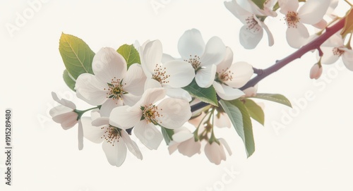 White dogwood flowering branch rendered in soft watercolor effect on isolated background