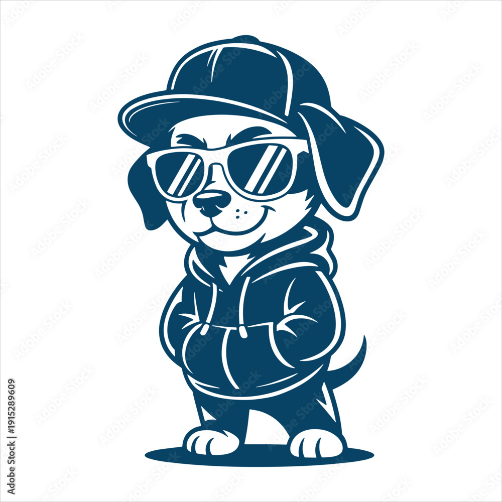Fototapeta premium Cool Dog Wearing Cap and Hoodie Cartoon Vector Illustration