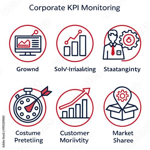 Corporate K P I monitoring with red and blue on white