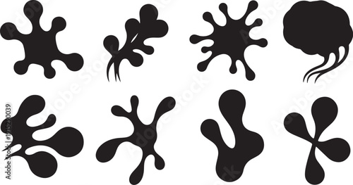 Black ink splatter shapes on white background vector graphics