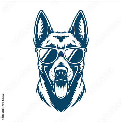 German Shepherd Wearing Sunglasses Dog Head Vector Illustration