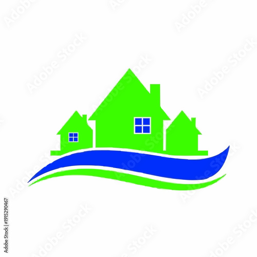 Eco-Friendly Suburban House Logo - Sustainable Real Estate. Elegant vector logo of a suburban house with a focus on symmetry and clean lines.