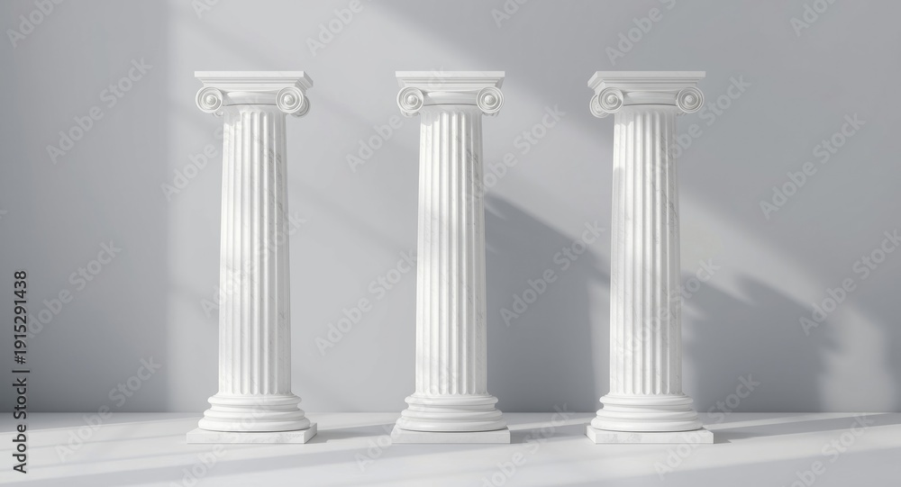 Obraz premium Minimalist SEO graphic showcasing three pillars of authority relevance and experience as classic columns