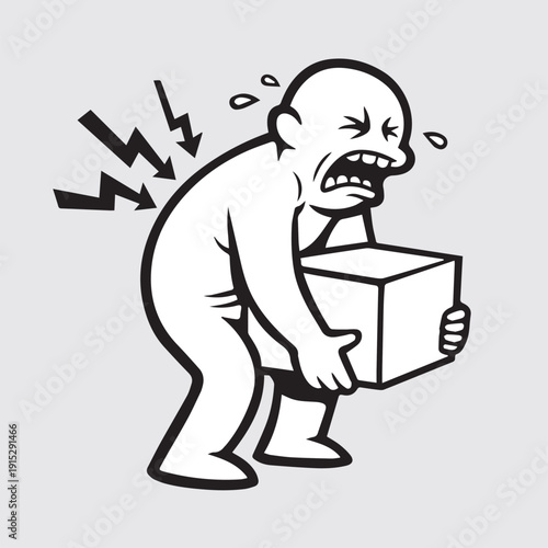 Man Suffering from Back Pain While Lifting Heavy Box